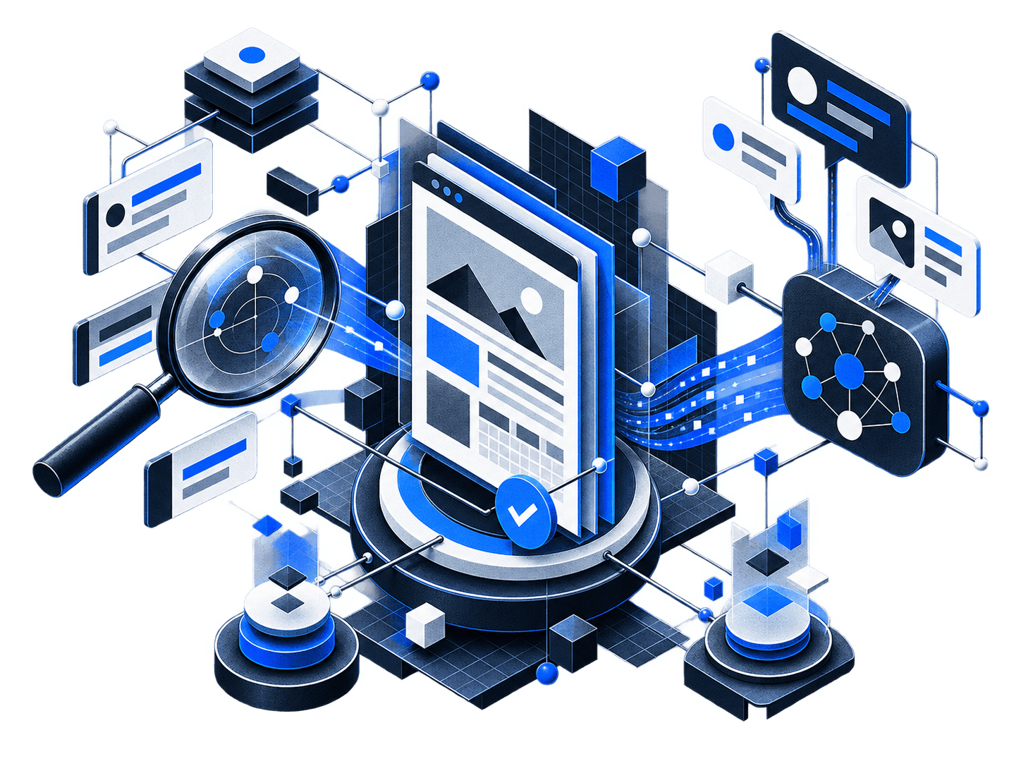 Illustration vernetzter Suchsignale für Suchmaschinen und Antwortsysteme